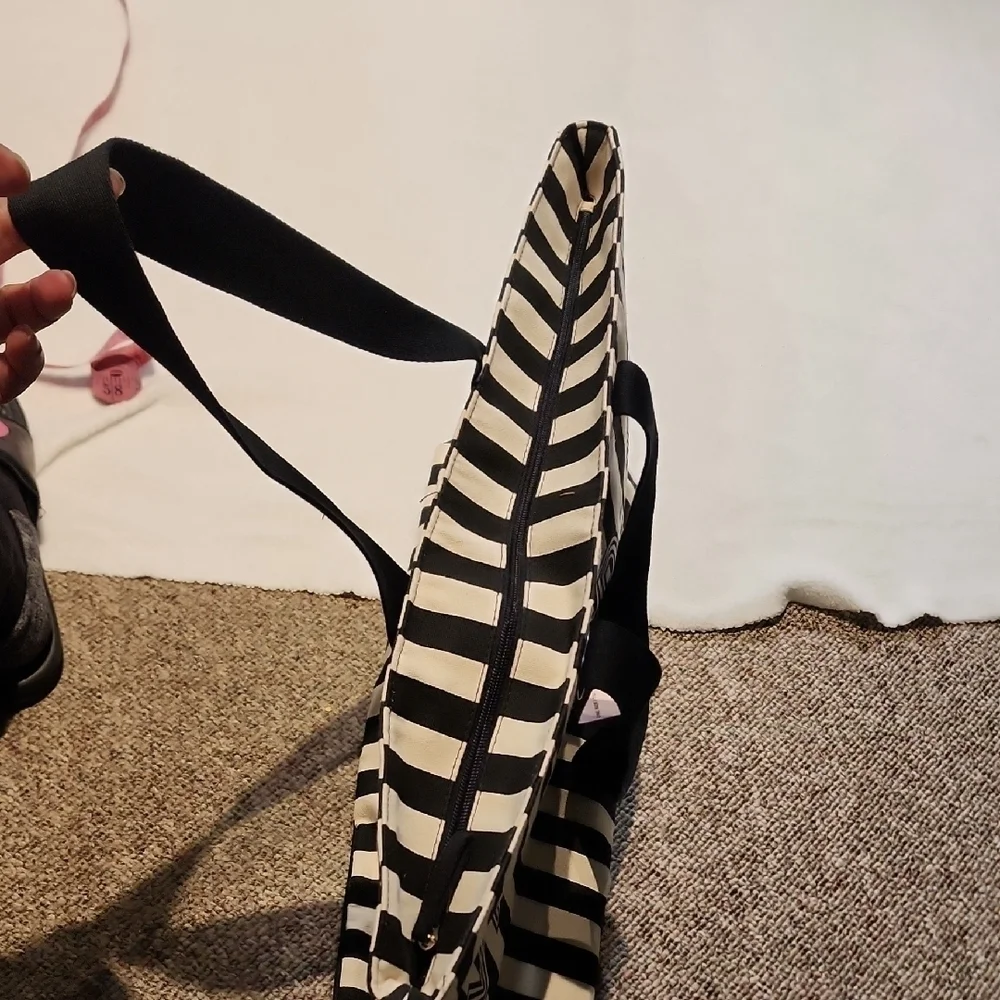 Victoria K Monochrome Striped Tote